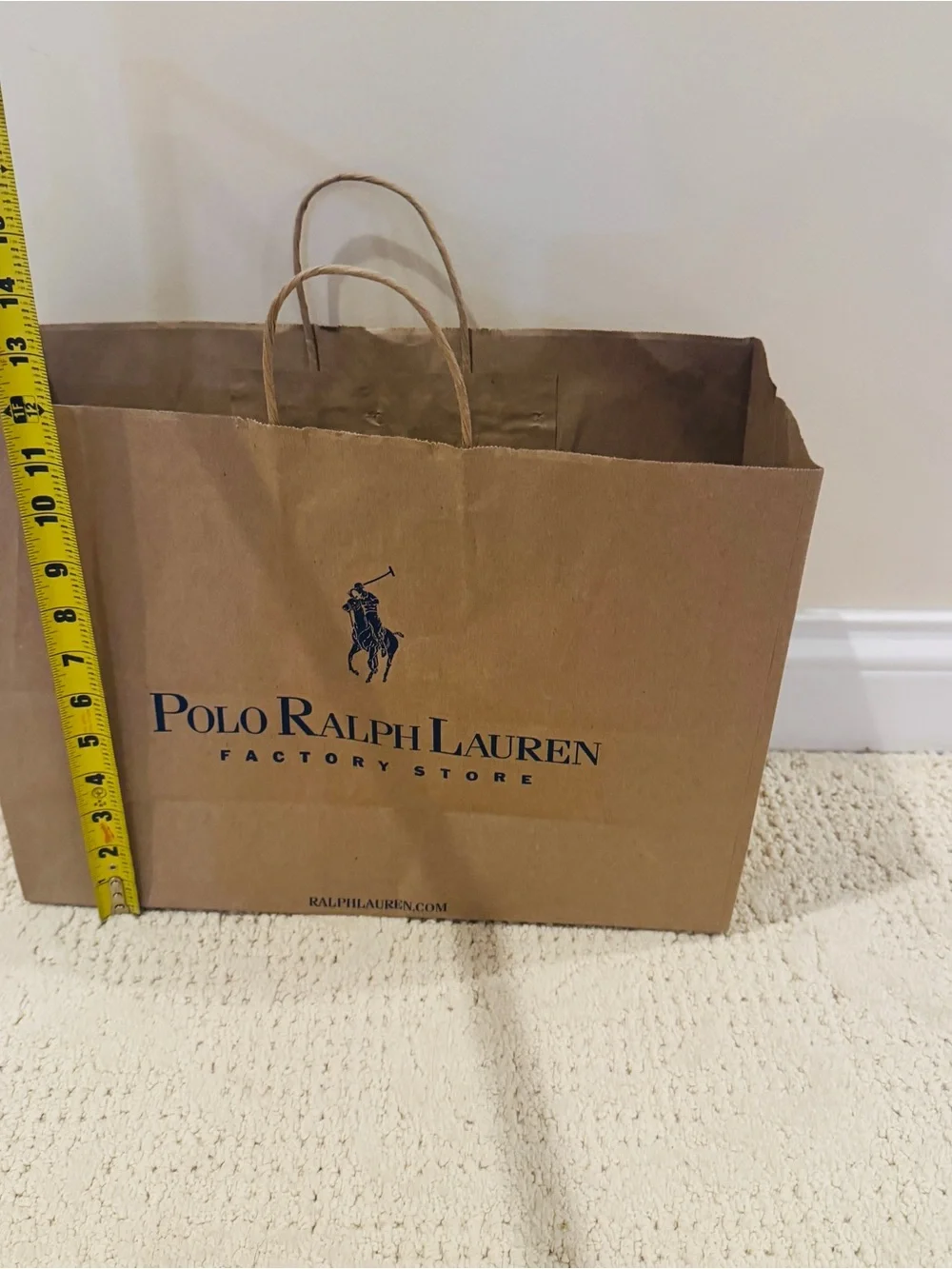 Polo Ralph Lauren Logo Brown Solid Paper Gift Shopping Bag Large 16x12x6 Empty